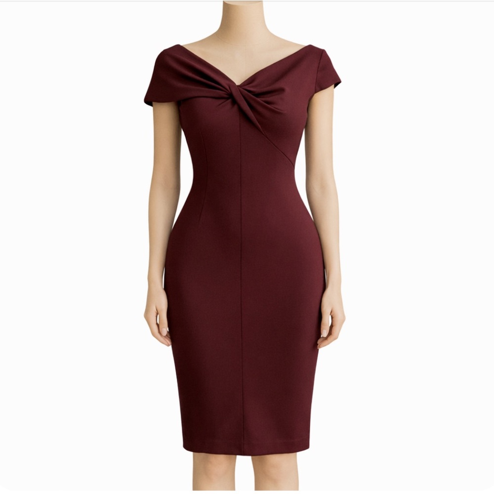 Helmut Lang Burgundy Knot-Front Sheath Dress